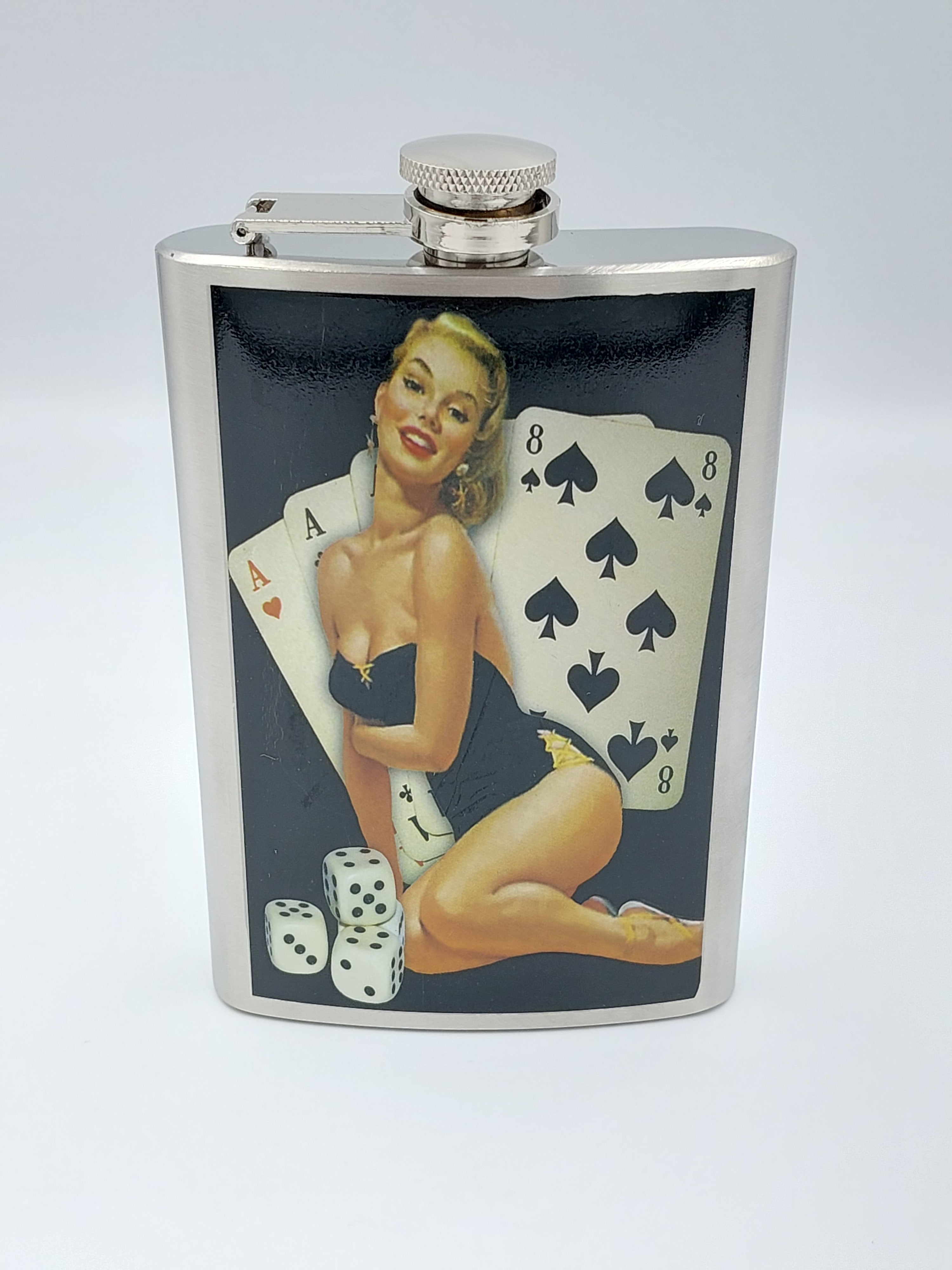 Black Card n Dice Stainless Steel Hip Flask 8oz